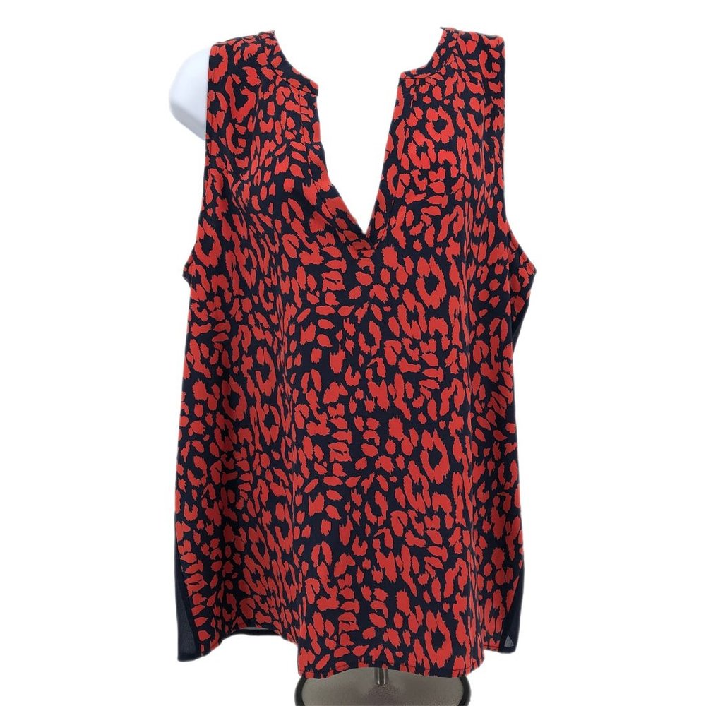 Joie Black & Red Animal Print Silk Blouse | V-Neck, Sleeveless